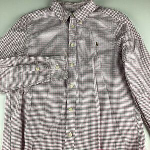 Ralph Lauren Boys L 14-16 Button Front Shirt Pink Blue Check Cotton Pony Logo